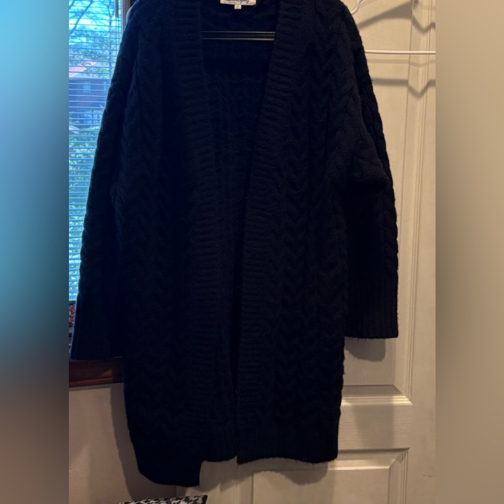 Open-Front Black Cable Knit Women's Cardigan